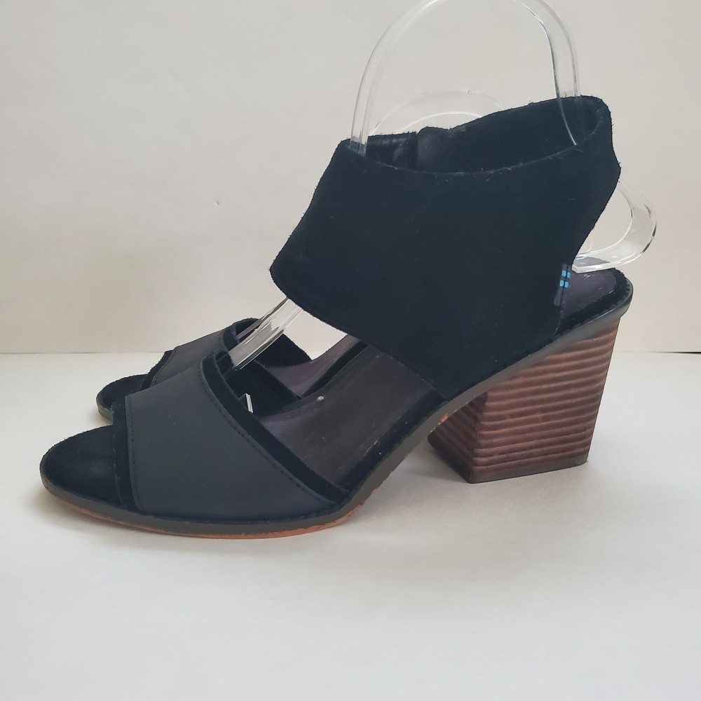 Toms Black Sandals with Brown Heel